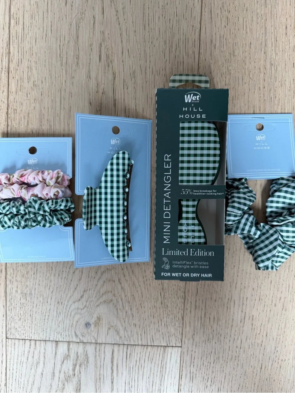 Hill House Green Gingham Kids Hair Accessory Set with Pink Accents